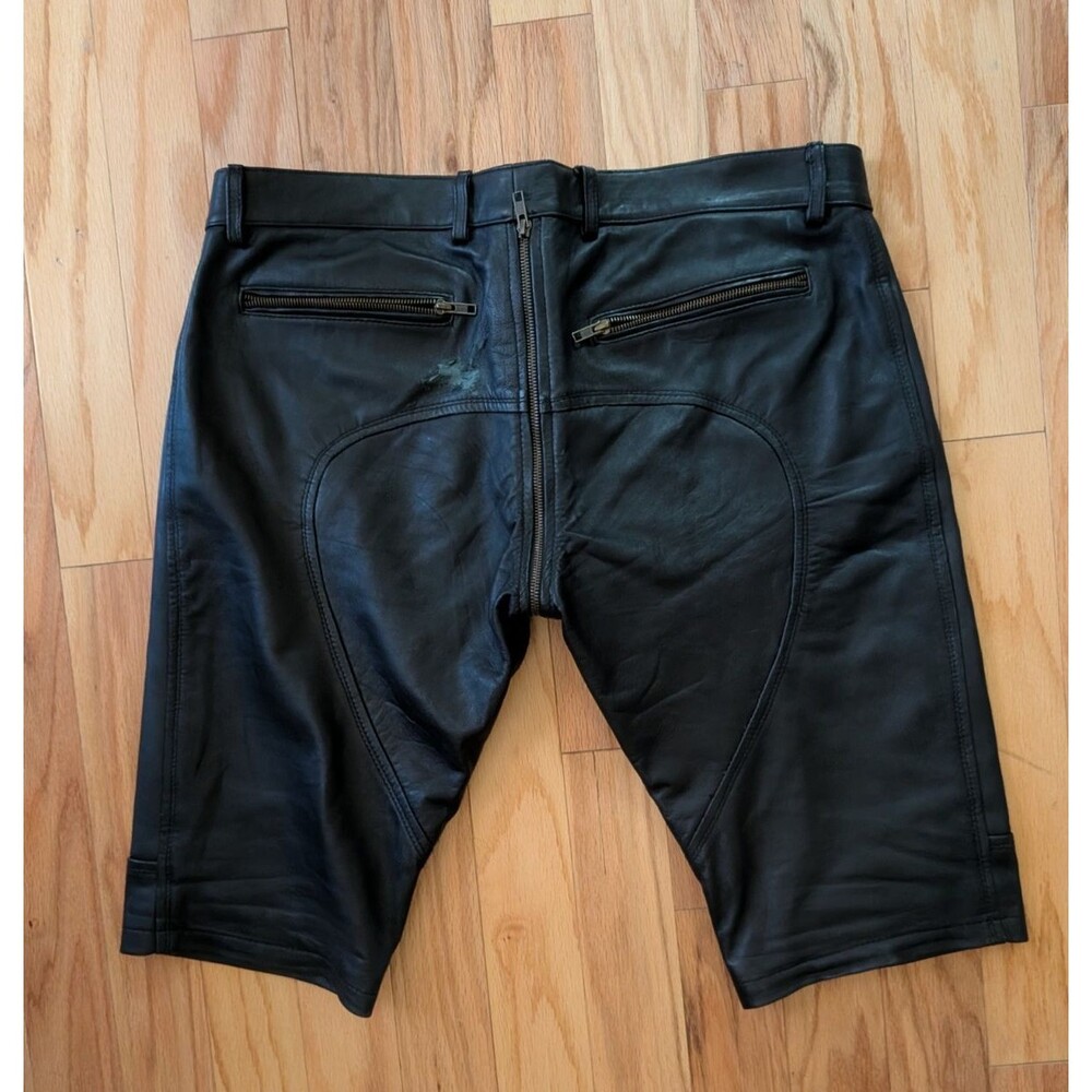 Leather BDSM Shorts Zip Around Full Access Black XL Gay Soft Lined Folsom St - Picture 2 of 14